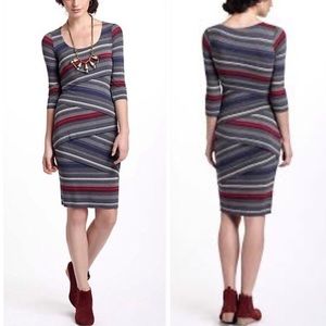 ANTHRO (BALIEY44) Dark Gray Asymmetrical Striational Column Bodycon Dress